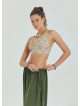Green Women's Casual Trousers with Adjustable Waist and Rope Detail 4580